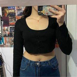 H&M black button up crop top
